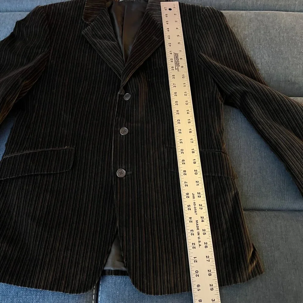 Adolfo Mens Velvet‎ Blazer 42S Brown Striped 3 Button Winter Collegiate Business